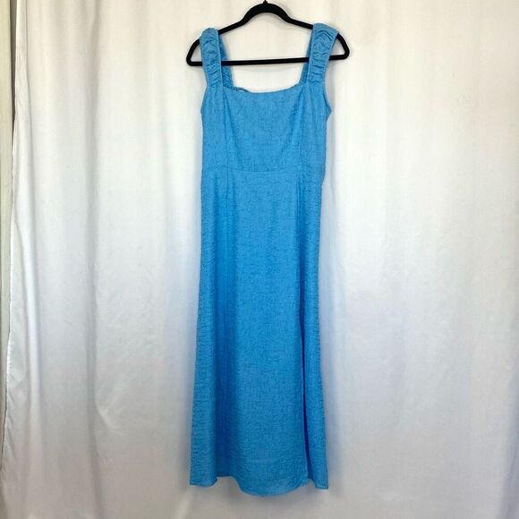 ASTR THE LABEL Midi Blue Dress Lace Up Open Back NWOT Women M Crinkle - Picture 11 of 11